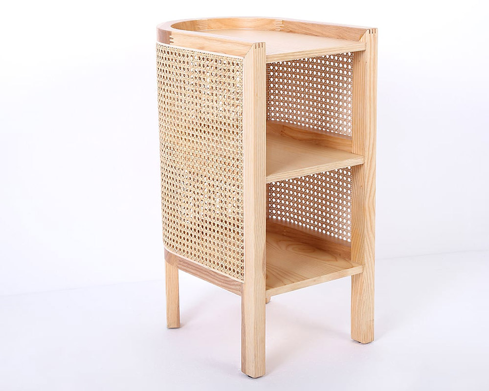 HMR Semi-Circle Nightstand with Open Shelves - Natural, Wood/Rattan