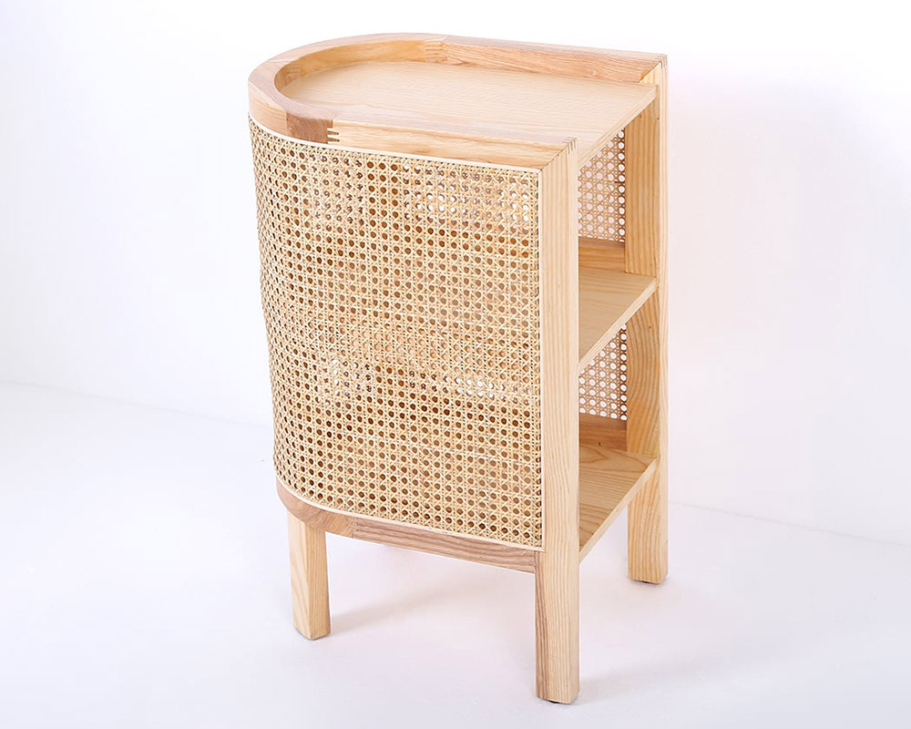 HMR Semi-Circle Nightstand with Open Shelves - Natural, Wood/Rattan