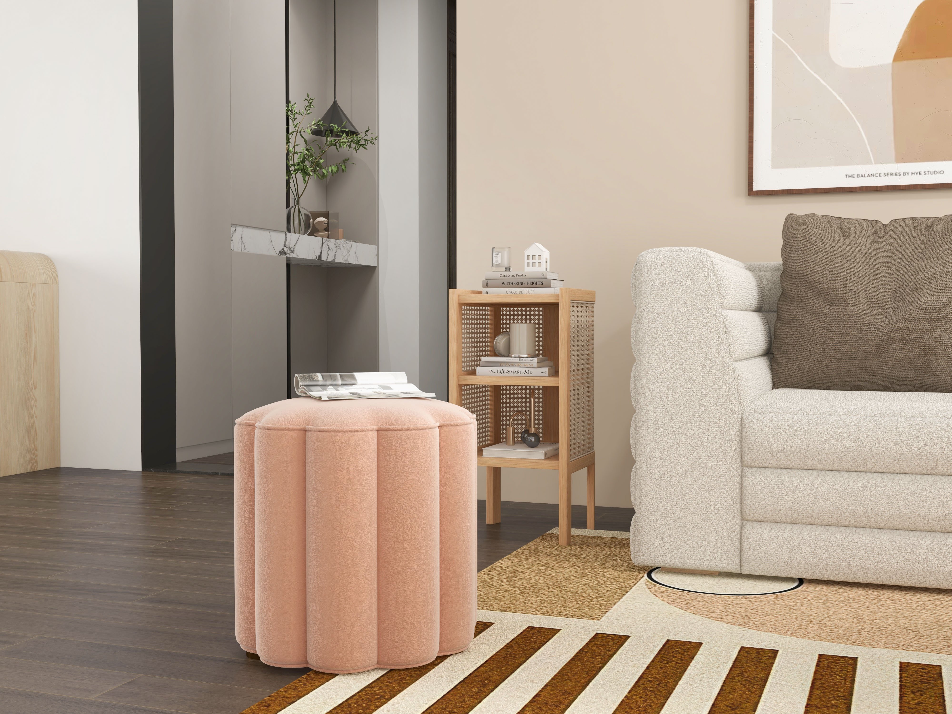 HMR Semi-Circle Nightstand with Open Shelves - Natural, Wood/Rattan