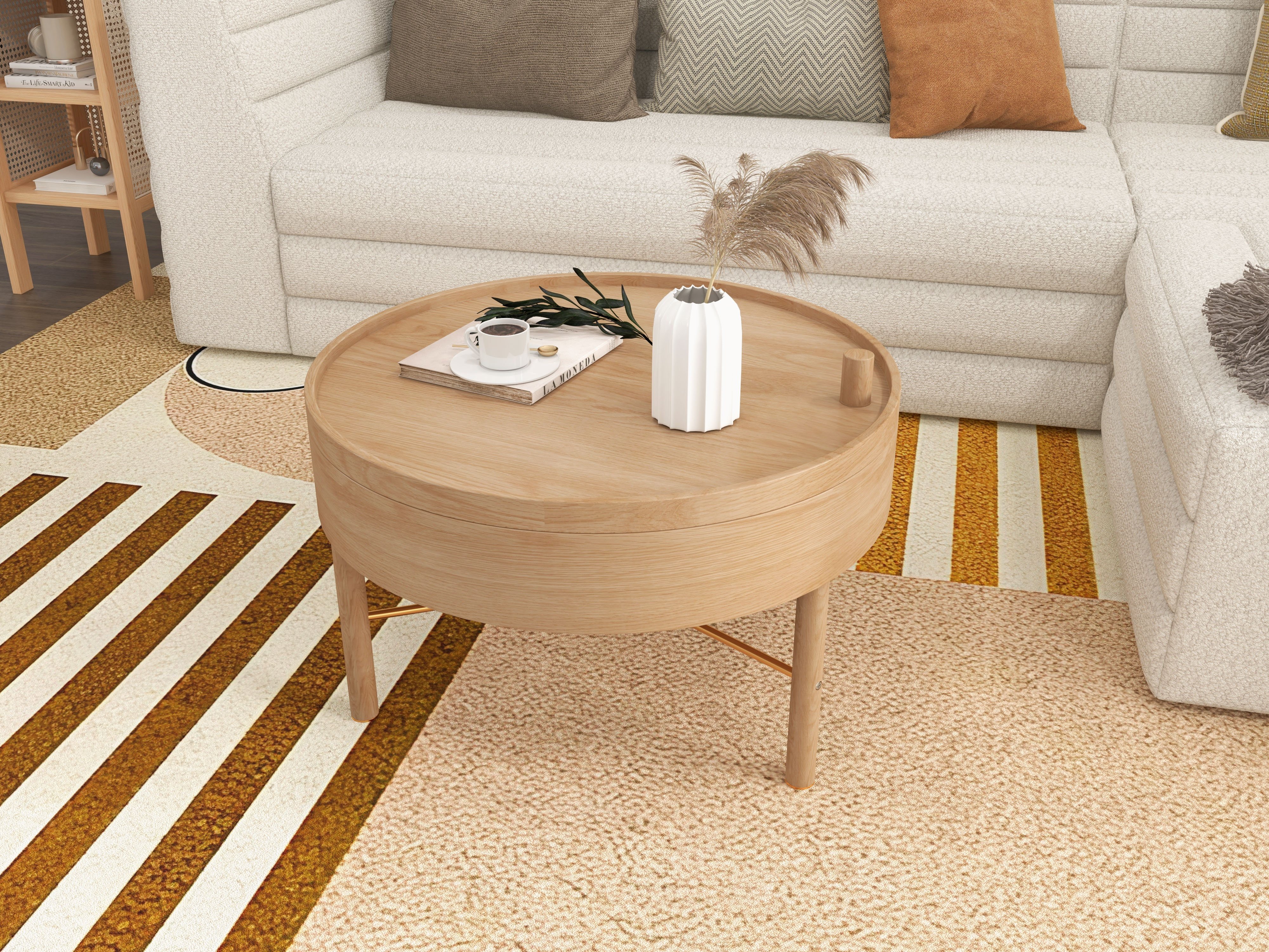 HMR Semi-Circle Nightstand with Open Shelves - Natural, Wood/Rattan