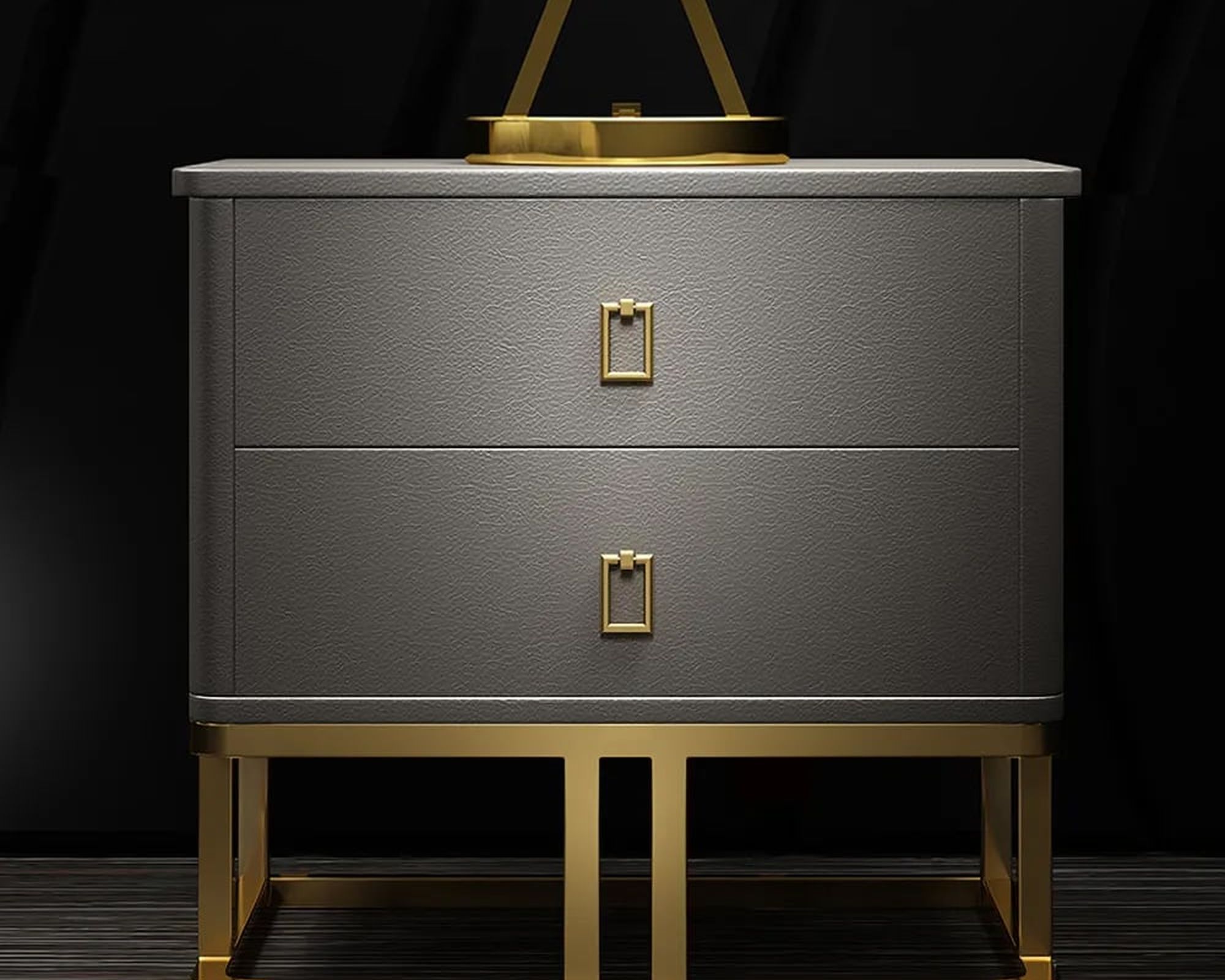 HMR - Faux Leather Upholstered 2-Drawer Nightstand in Gray, 20.5"W