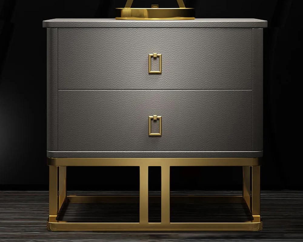 HMR - Faux Leather Upholstered 2-Drawer Nightstand in Gray, 20.5"W