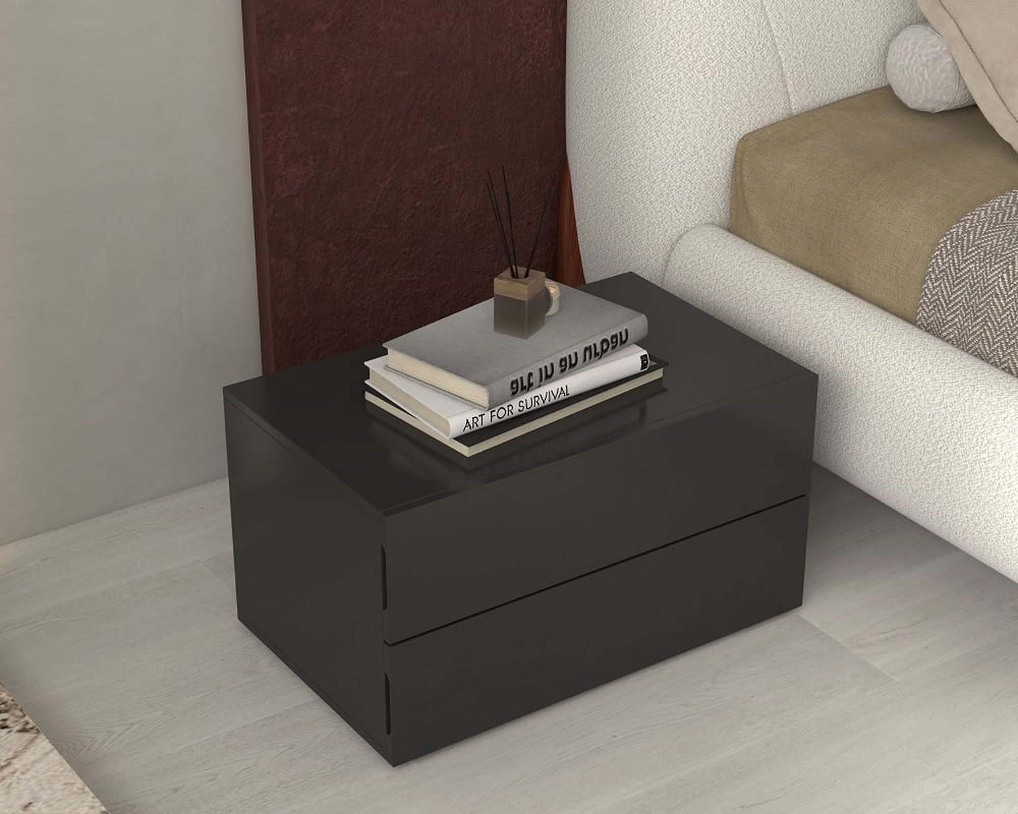 HMR - 24" Minimalist 2-Drawer Nightstand in Black