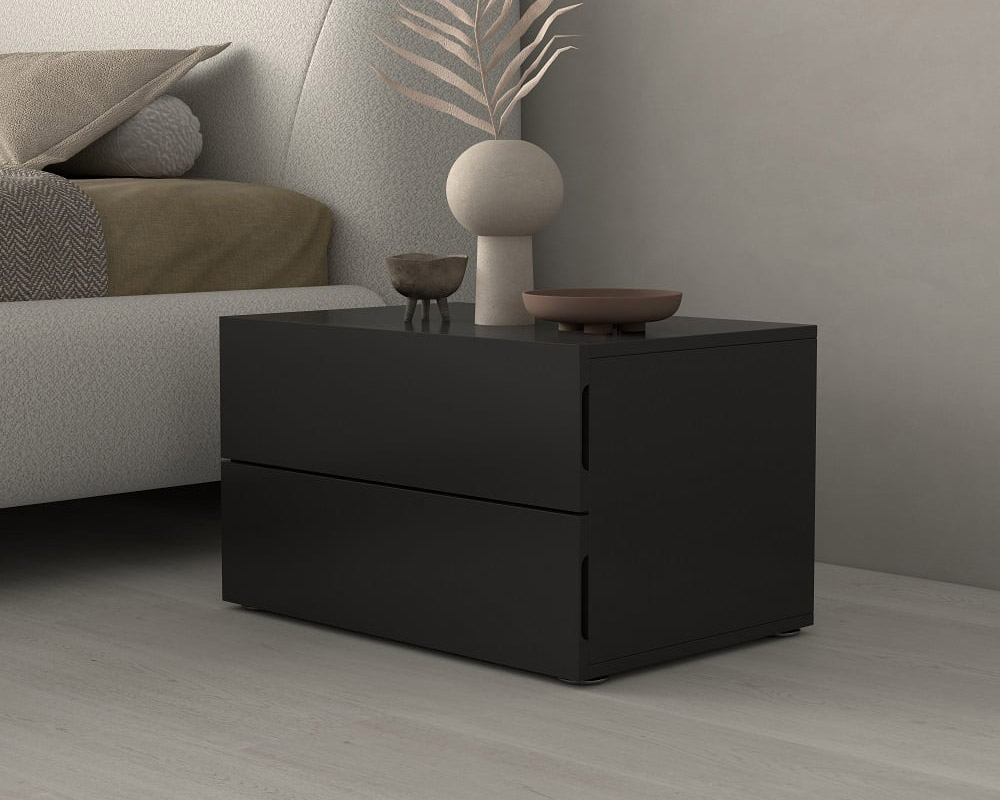 HMR - 24" Minimalist 2-Drawer Nightstand in Black