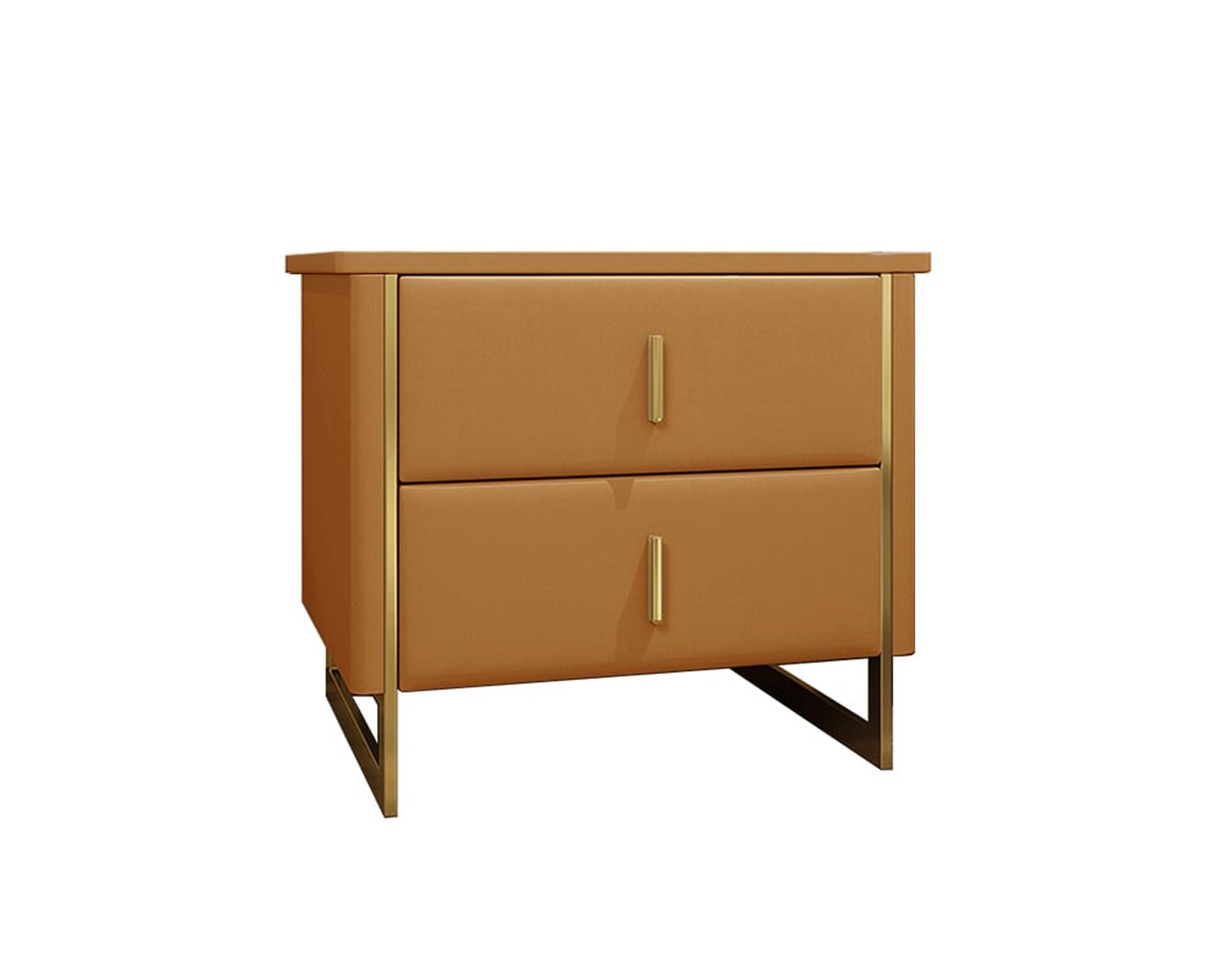 HMR Modern Nightstand with 2-Drawer - Orange/Gold, Faux Leather
