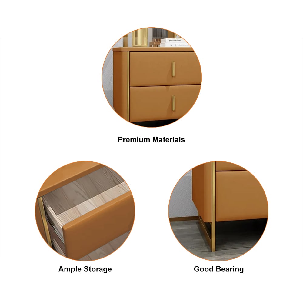 HMR Modern Nightstand with 2-Drawer - Orange/Gold, Faux Leather
