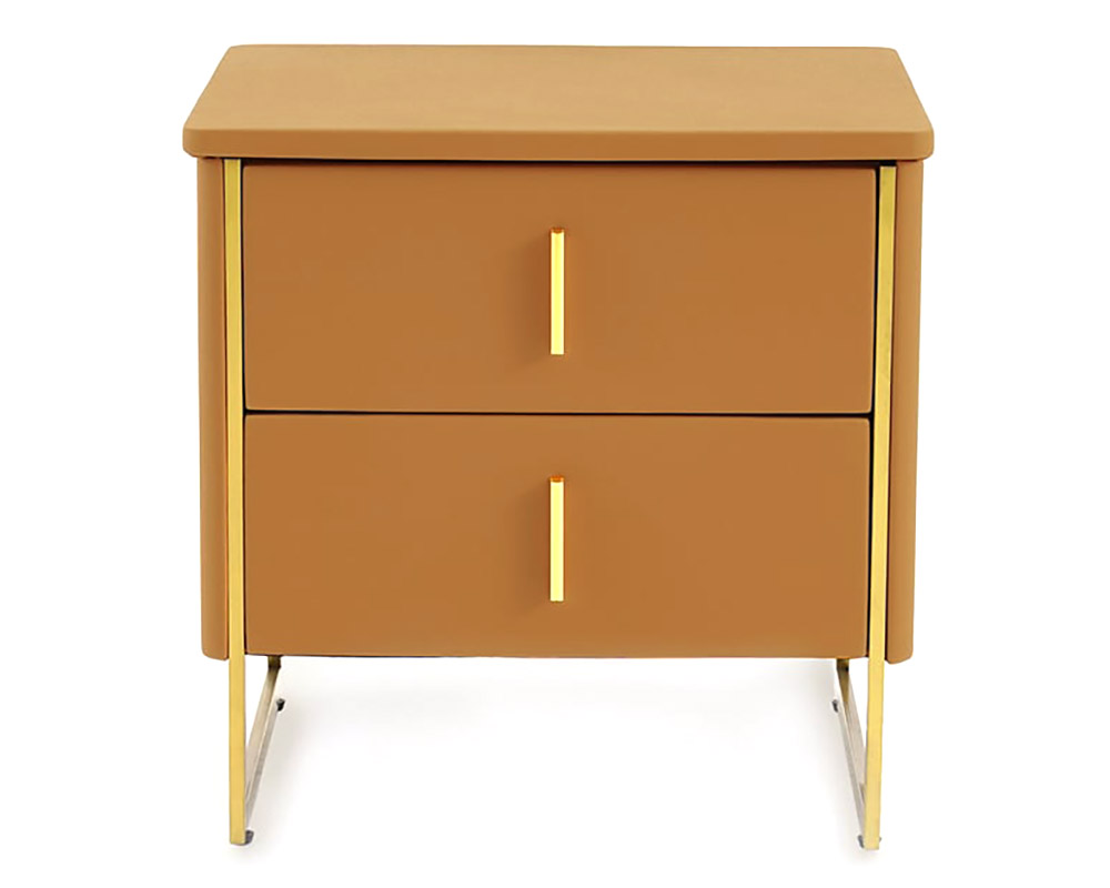 HMR Modern Nightstand with 2-Drawer - Orange/Gold, Faux Leather