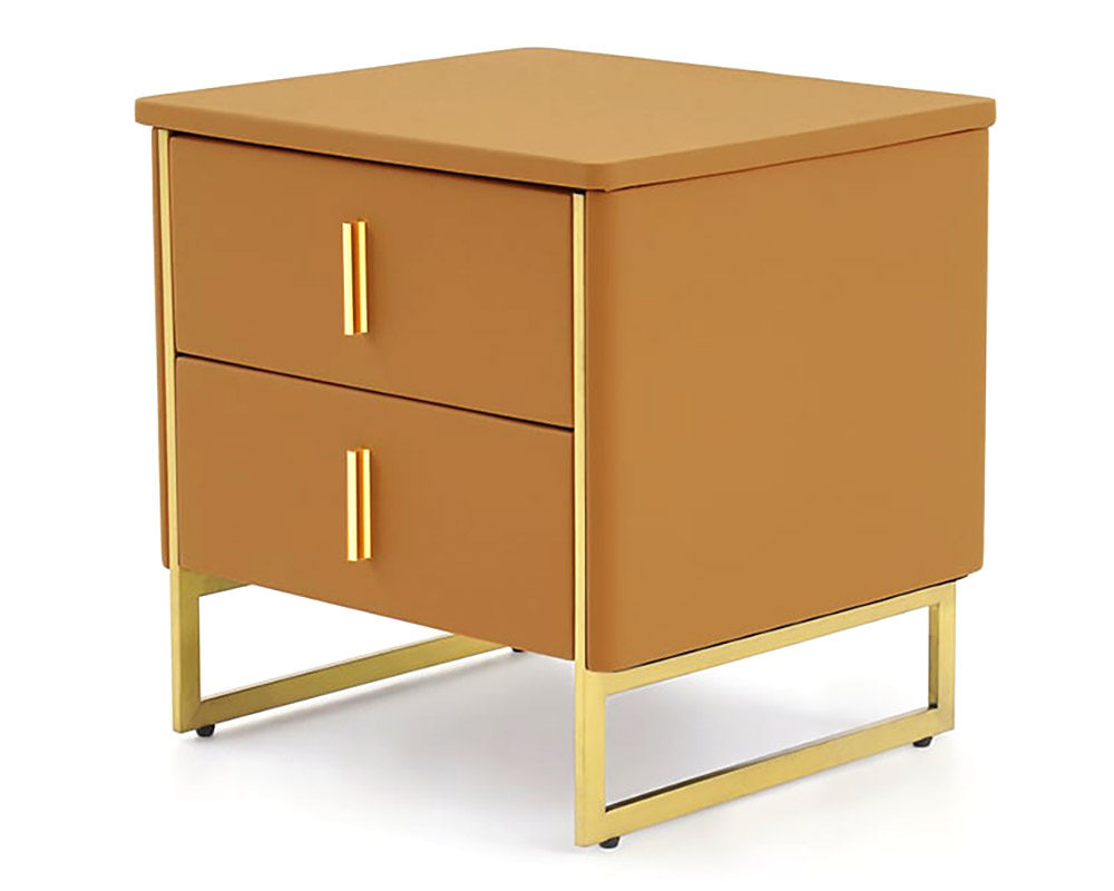 HMR Modern Nightstand with 2-Drawer - Orange/Gold, Faux Leather
