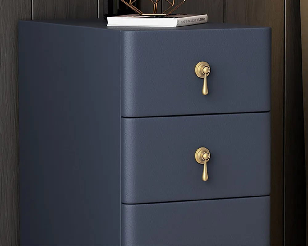 HMR - Modern Narrow 3-Drawer Nightstand with Faux Leather Upholstery