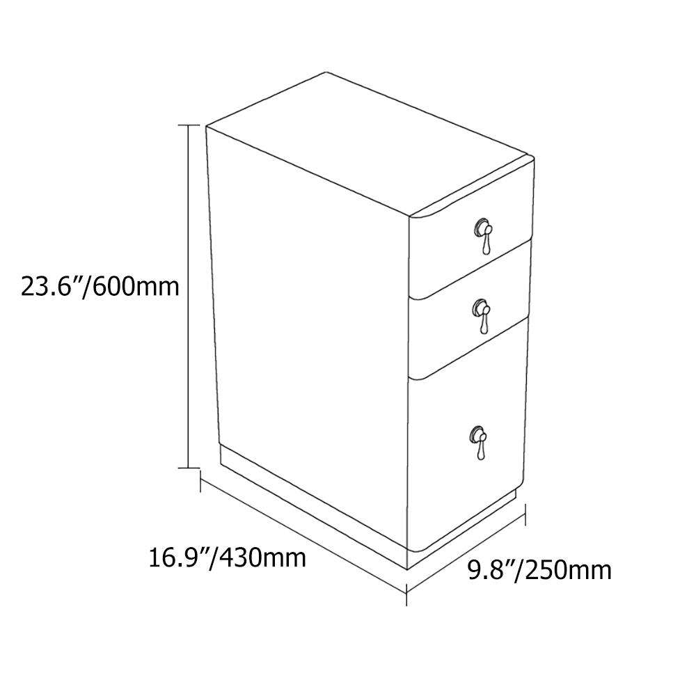 HMR Modern Narrow 3-Drawer Nightstand with Faux Leather Upholstery - Off-White