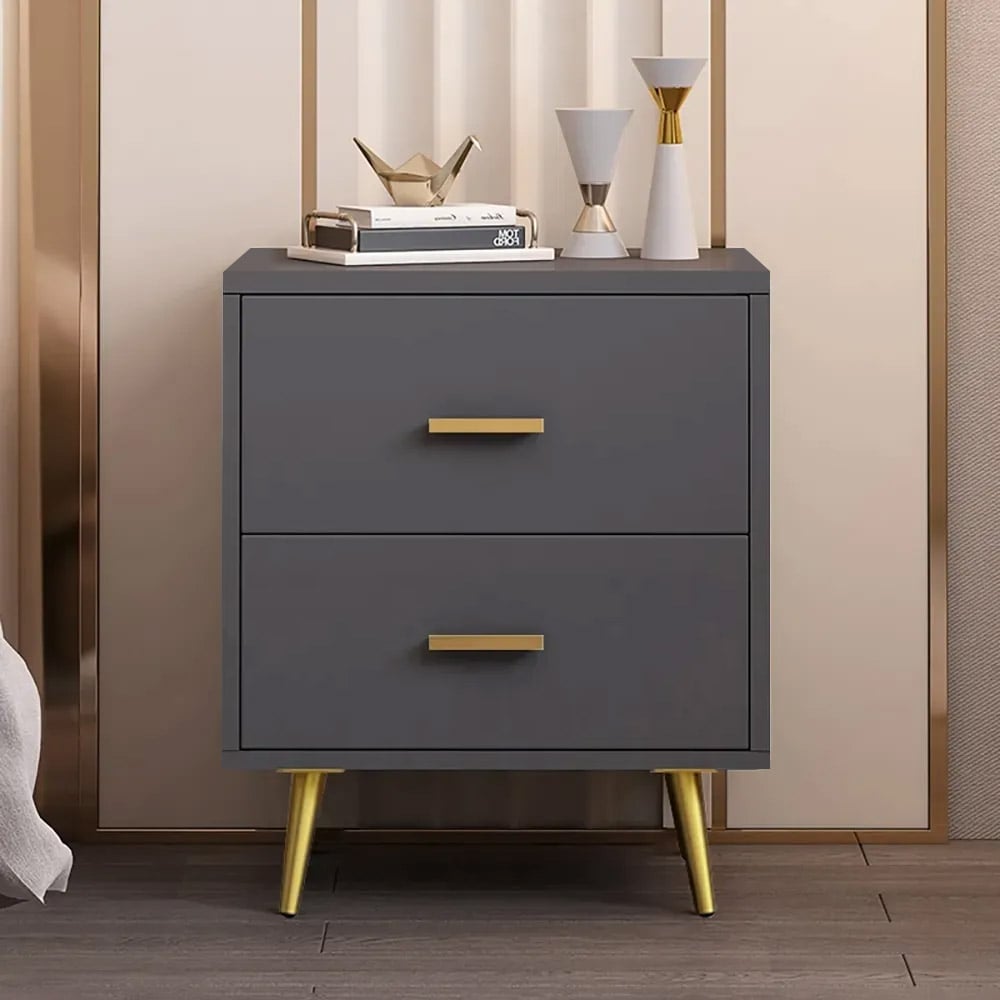 HMR Modern Nightstand with Gold Legs - Gray