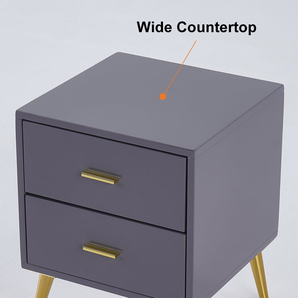HMR Modern Nightstand with Gold Legs - Gray