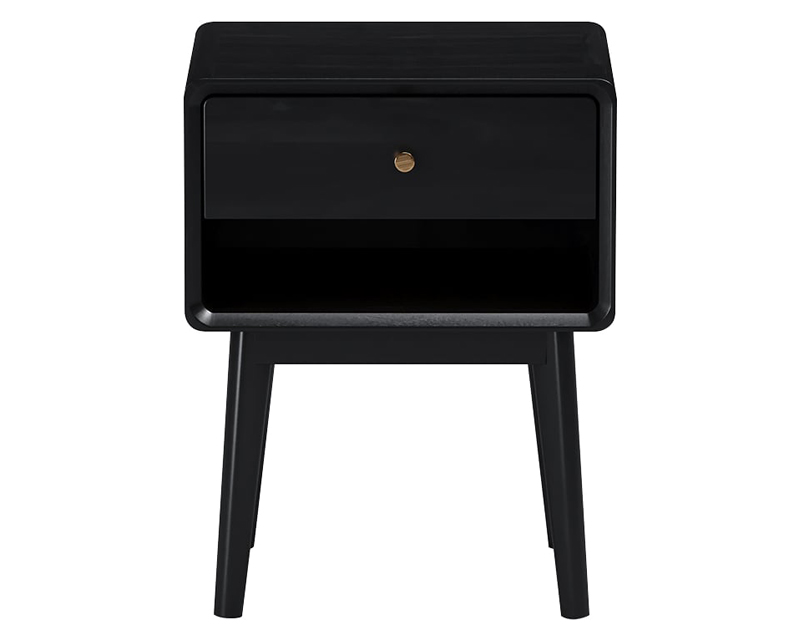 HMR Rustic 1-Drawer Nightstand with Shelf - Black
