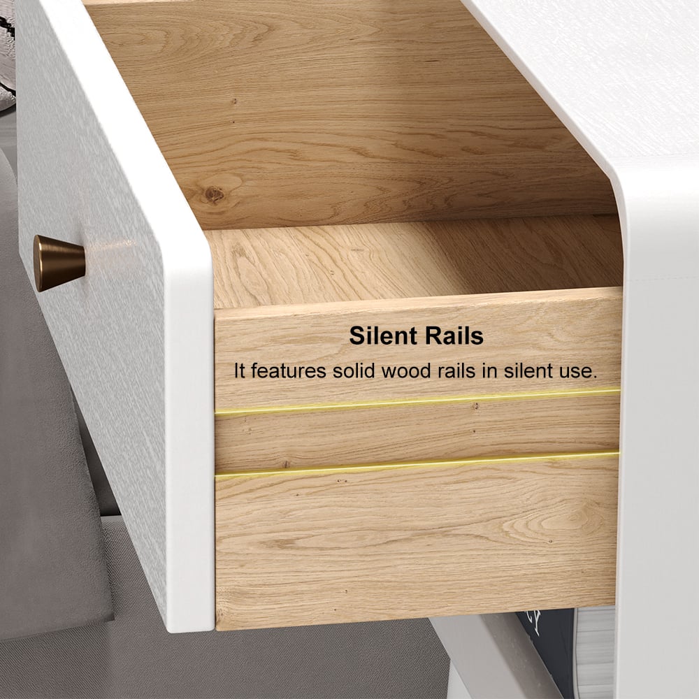 HMR Rustic 1-Drawer Nightstand with Shelf - White