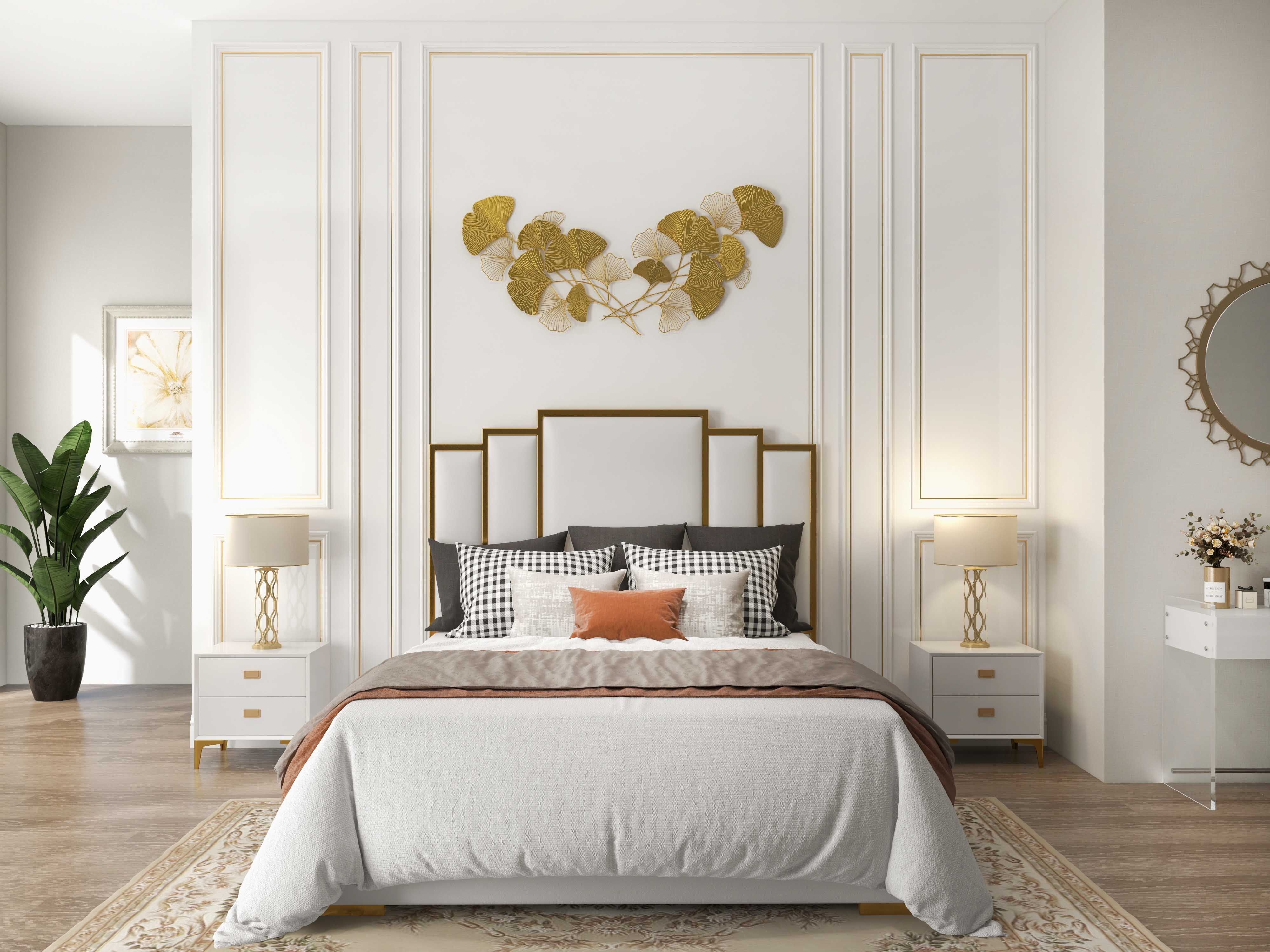 HMR Modern 2-Drawer Nightstand - White/Gold