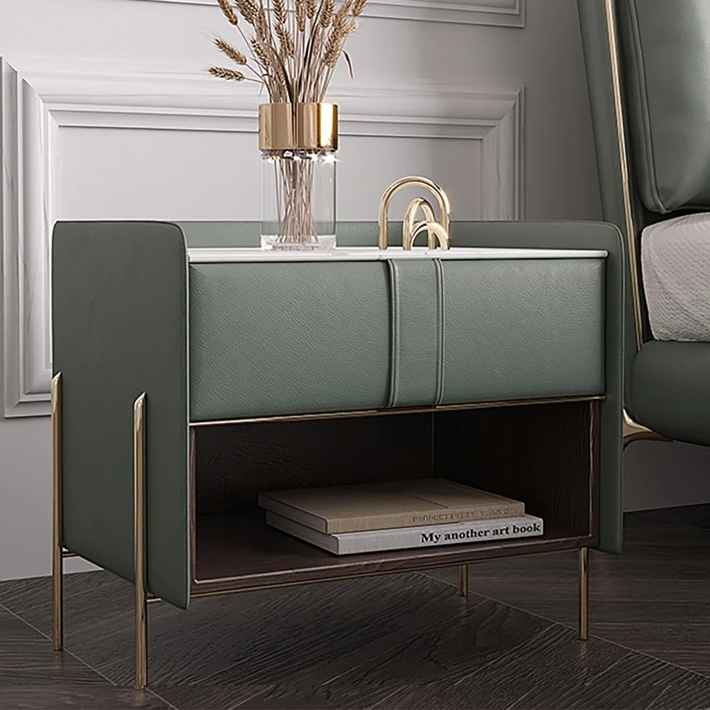 HMR Modern Nightstand with Charger & Light - Green, Sintered Stone
