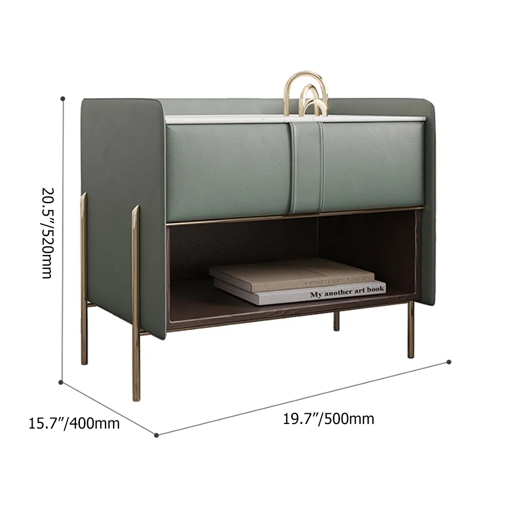 HMR Modern Nightstand with Charger & Light - Green, Sintered Stone