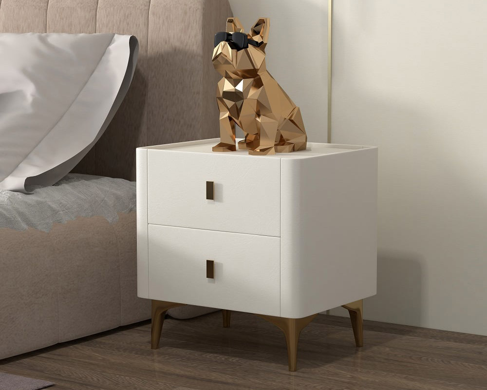 HMR - 2-Drawer Nightstand with Sintered Stone Top in Off-White