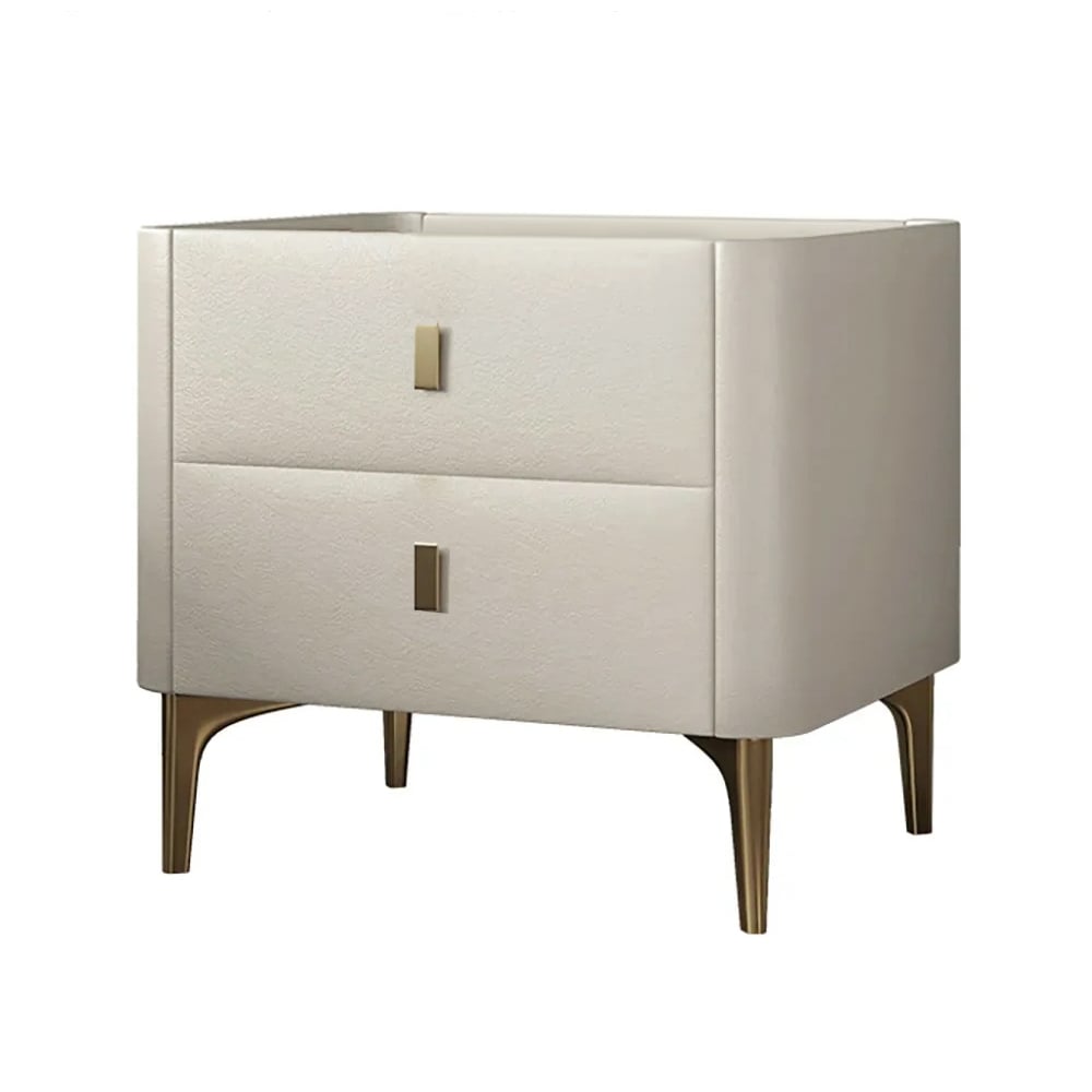 HMR - 2-Drawer Nightstand with Sintered Stone Top in Off-White
