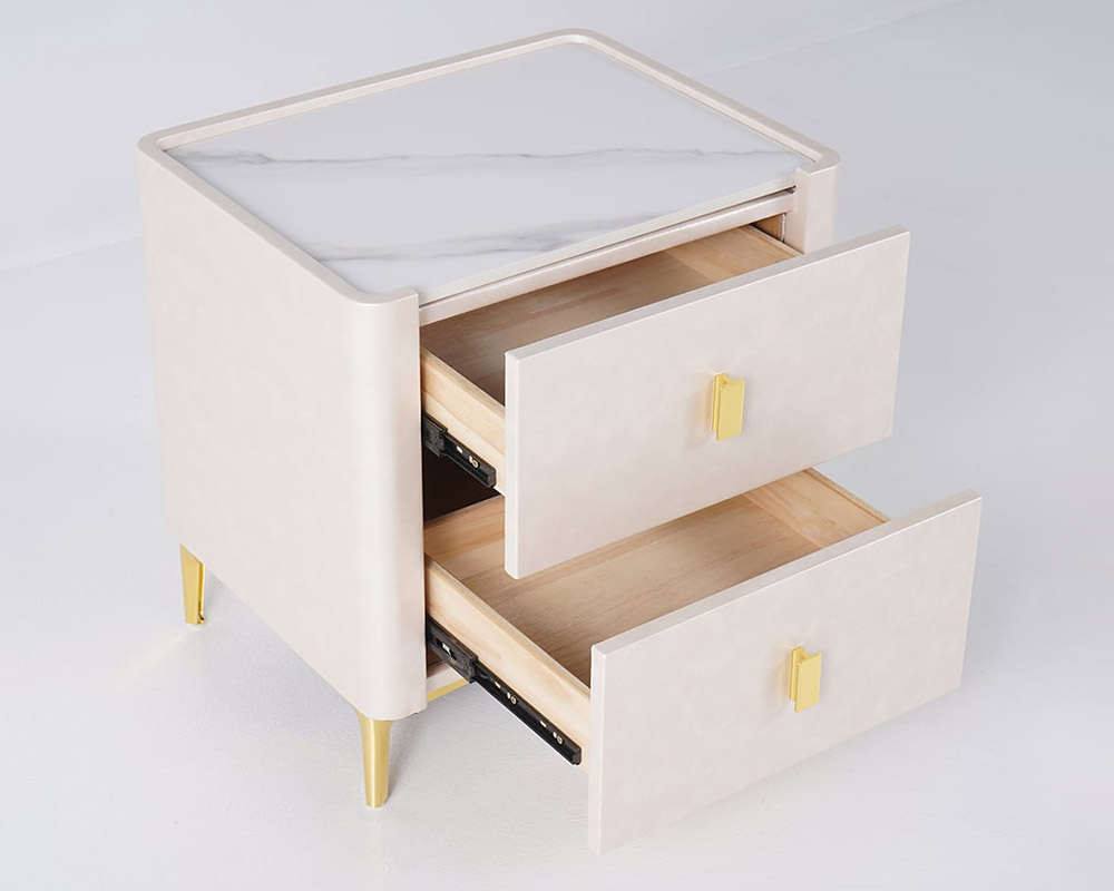 HMR - 2-Drawer Nightstand with Sintered Stone Top in Off-White