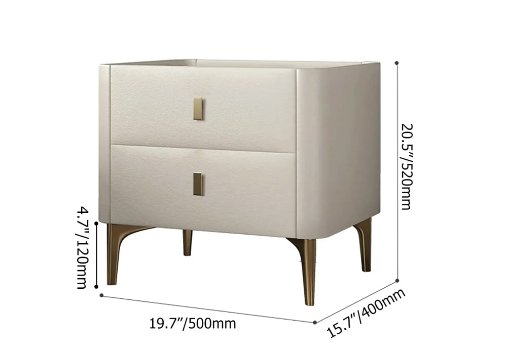 HMR - 2-Drawer Nightstand with Sintered Stone Top in Off-White