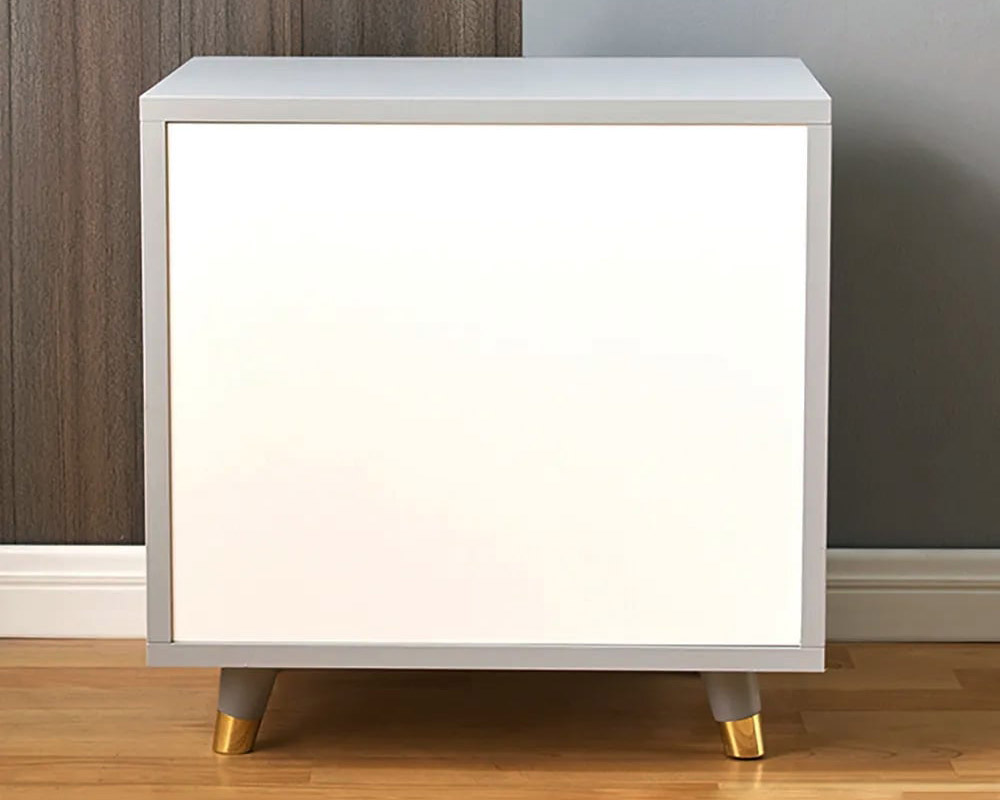 HMR - 2-Drawer Nightstand with Gold Pulls in Grayish White