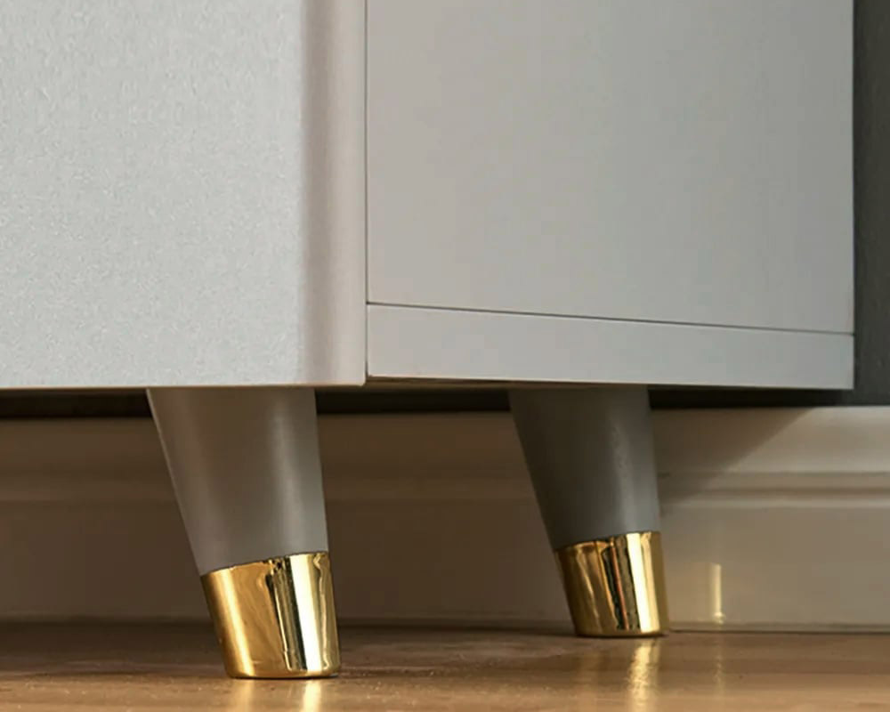 HMR - 2-Drawer Nightstand with Gold Pulls in Grayish White