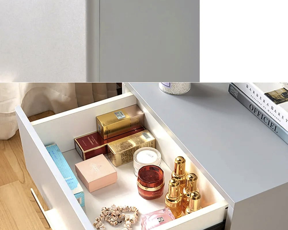 HMR - 2-Drawer Nightstand with Gold Pulls in Grayish White