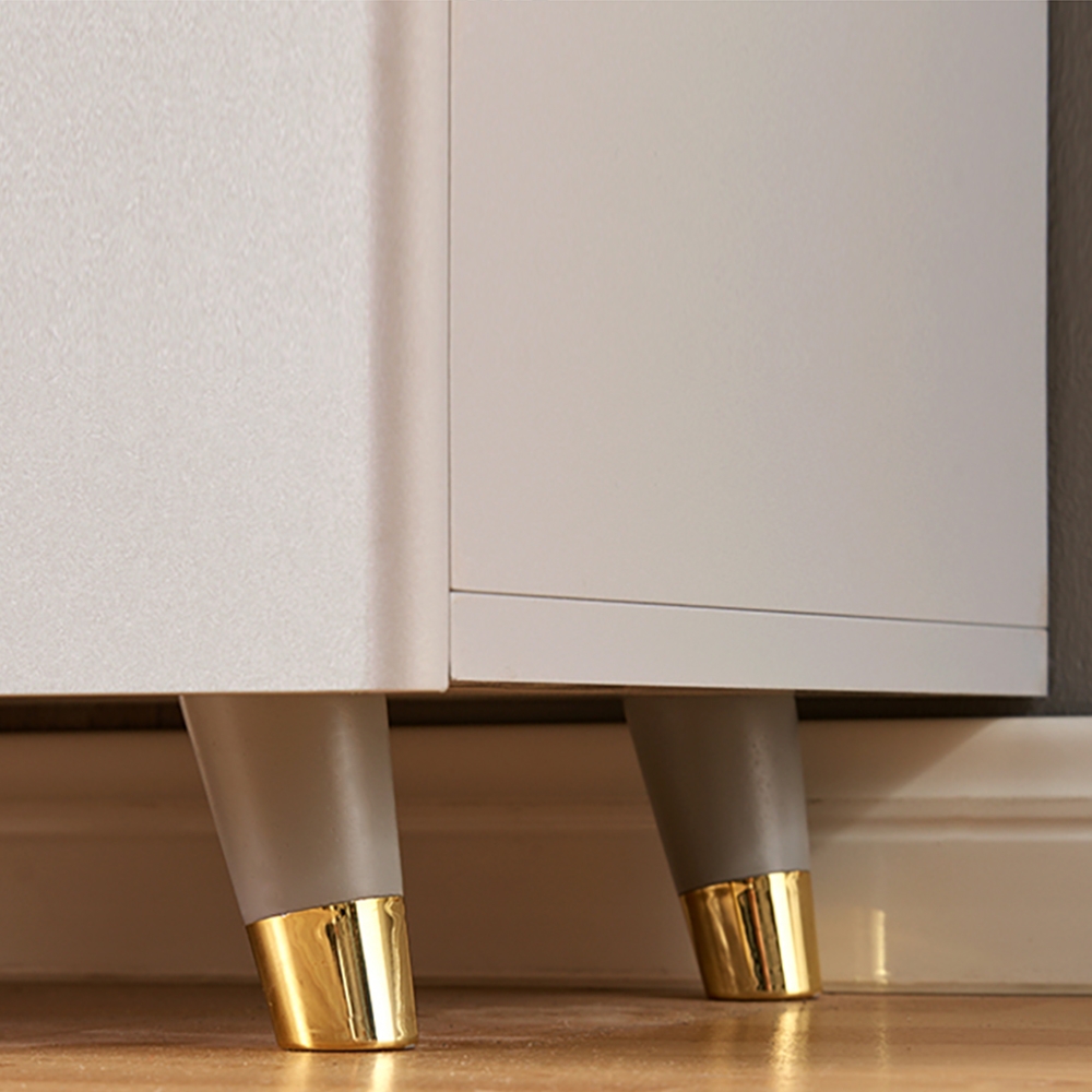 HMR - 2-Drawer Nightstand with Gold Pulls in Grayish White
