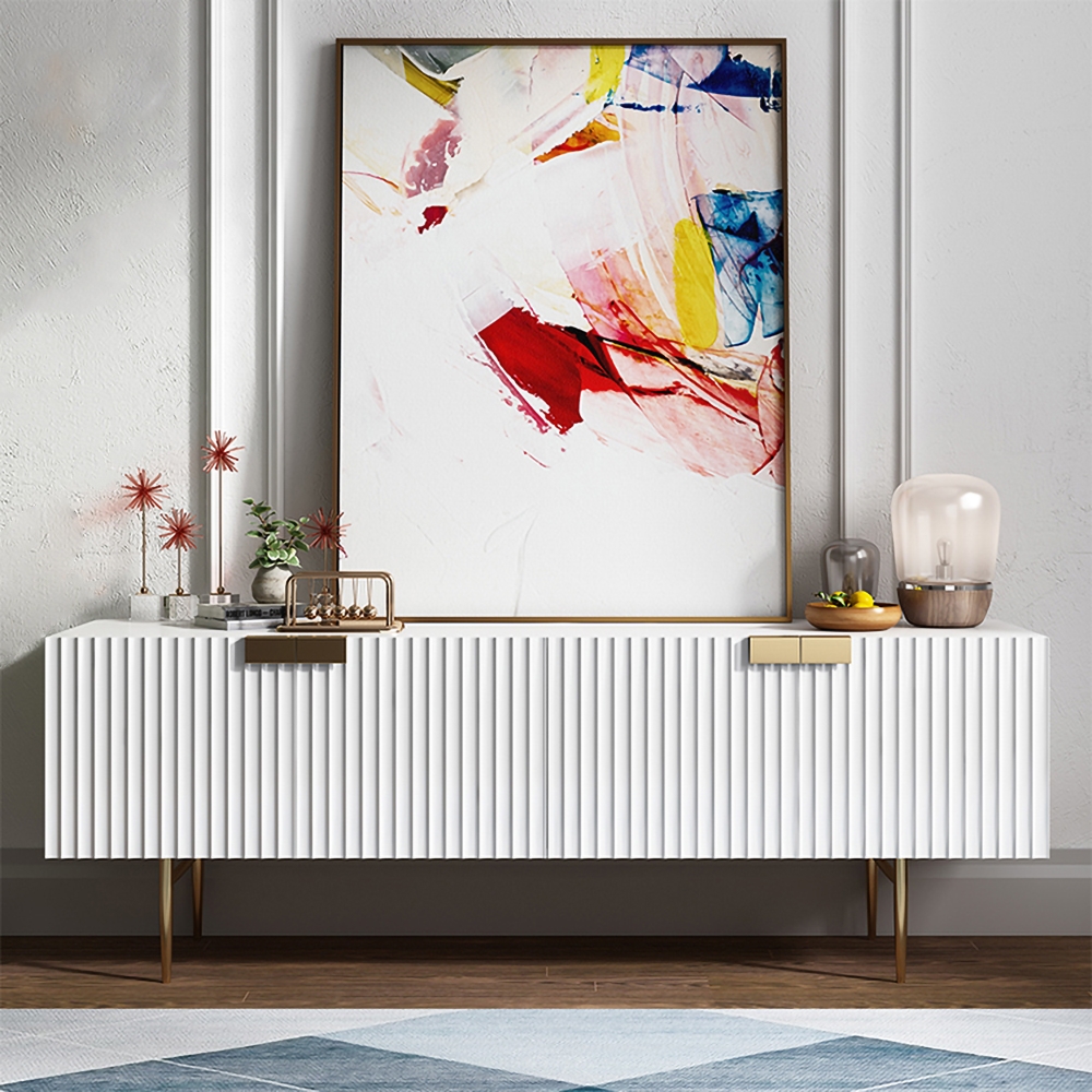HMR - Twixer TV Stand with Storage 4 Doors in 79"W, White