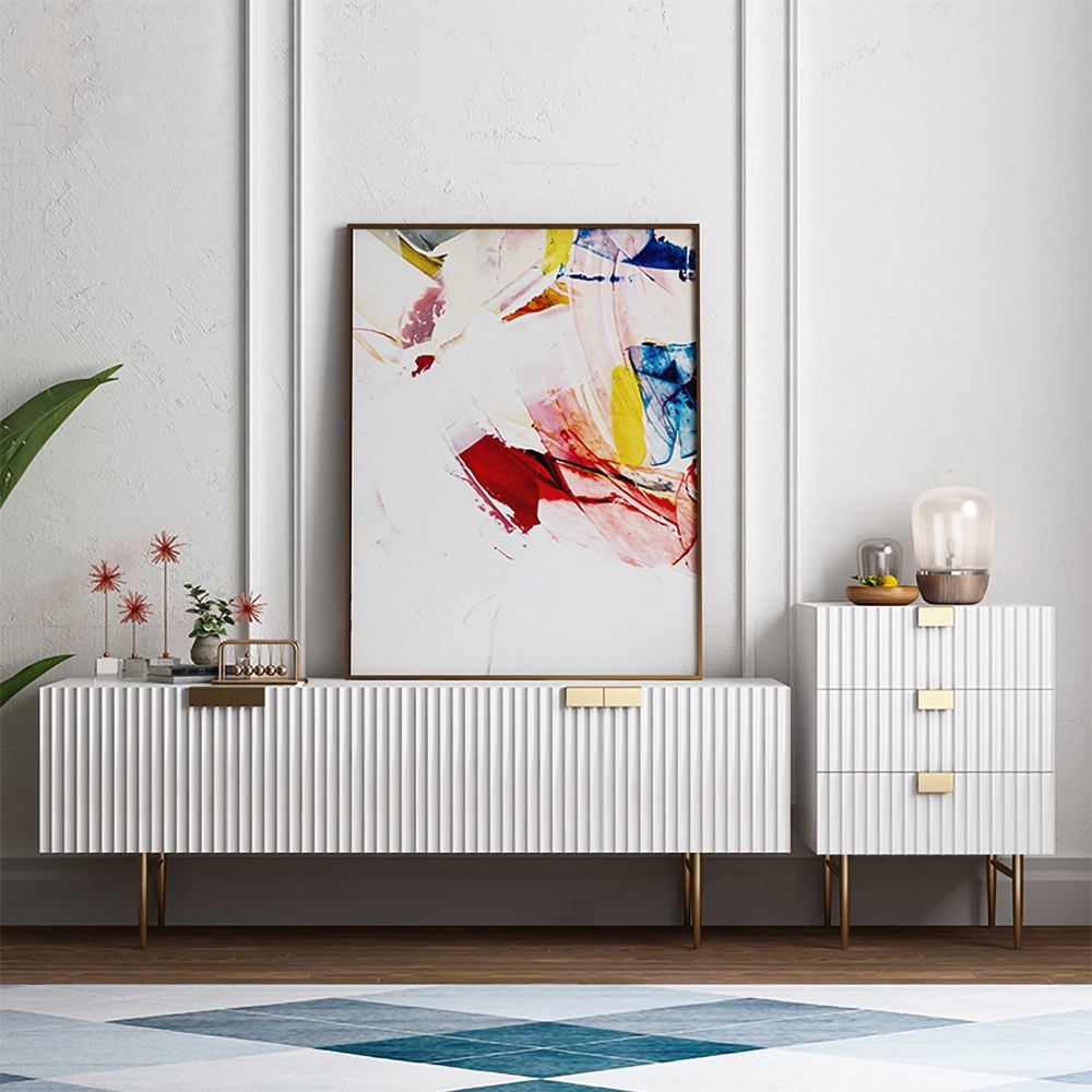 HMR - Twixer TV Stand with Storage 4 Doors in 79"W, White