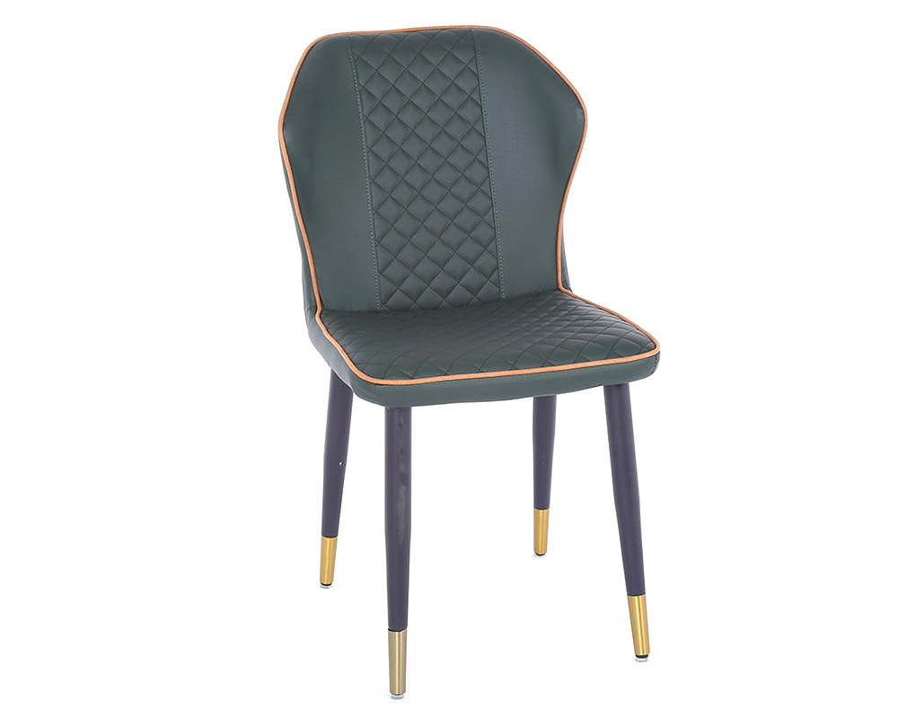 HMR - Modern PU Leather Dining Chair with Carbon Steel Leg (Set of 2) in Dark Green
