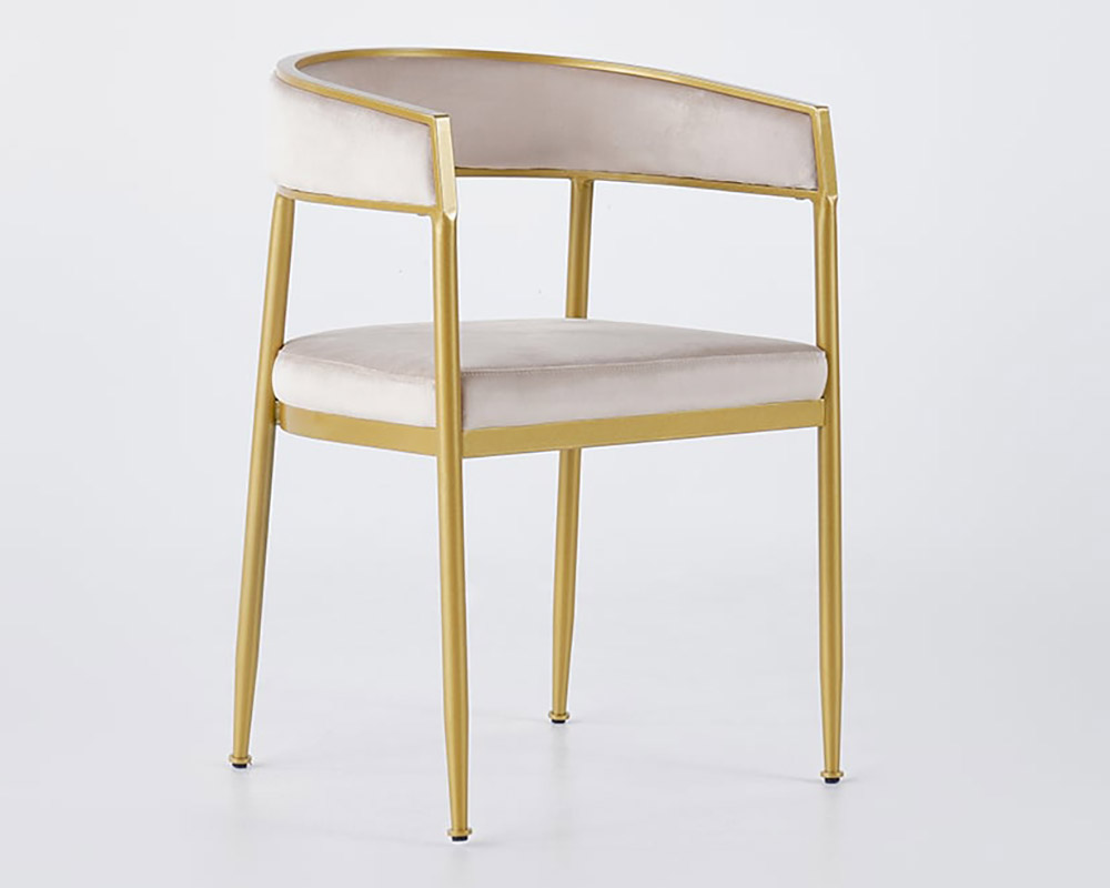 HMR Modern Dining Chair with Upholstered Curved Back - Beige, Velvet