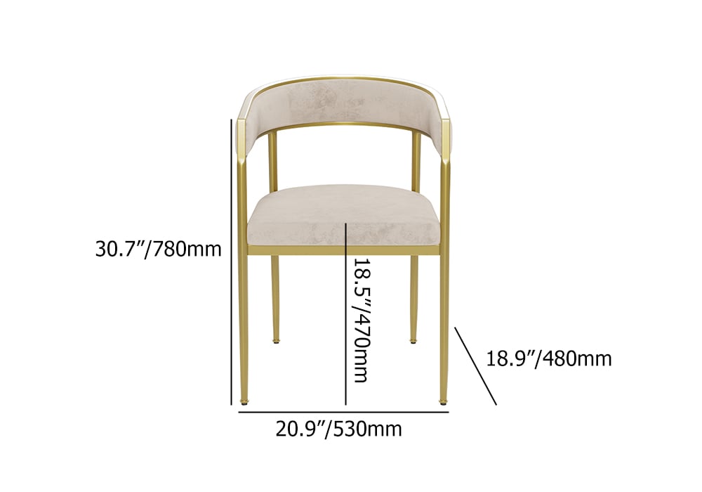 HMR Modern Dining Chair with Upholstered Curved Back - Beige, Velvet