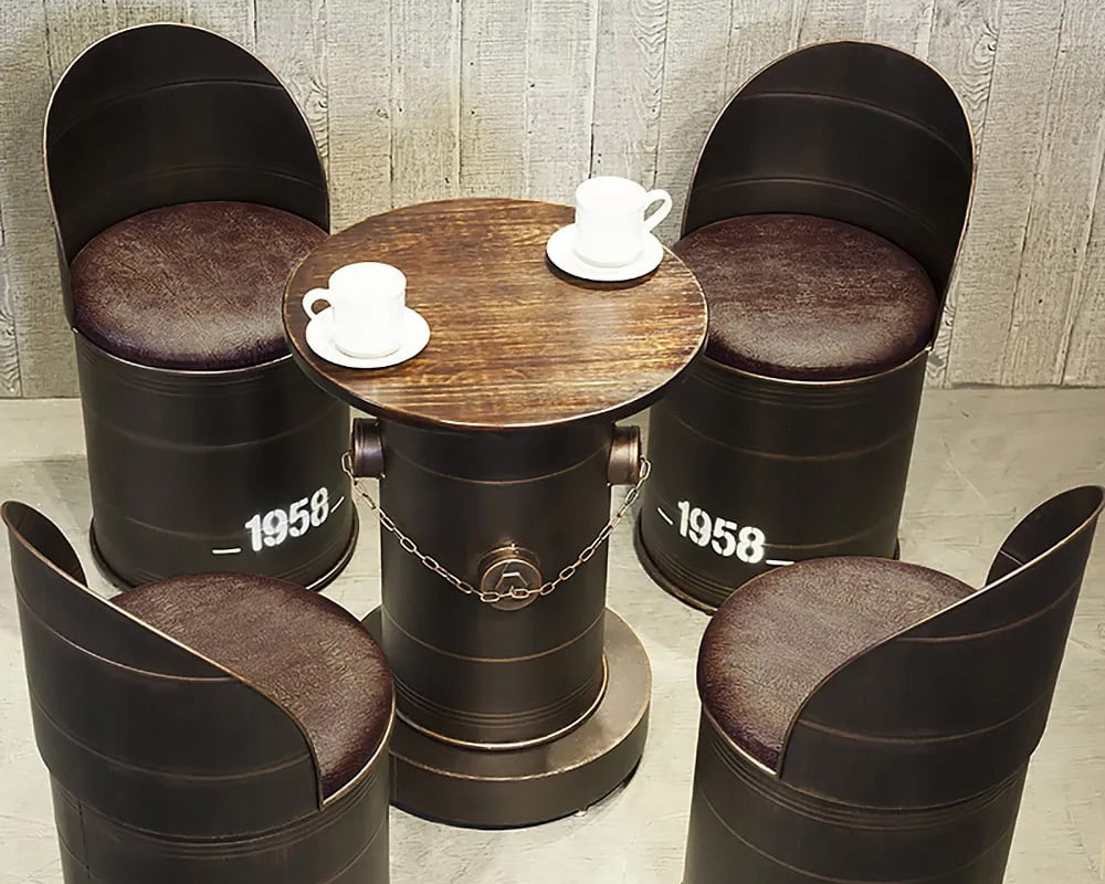 HMR - Drumbon PU Leather Industrial Bar Stool with Backs (Set of 2) in Brown