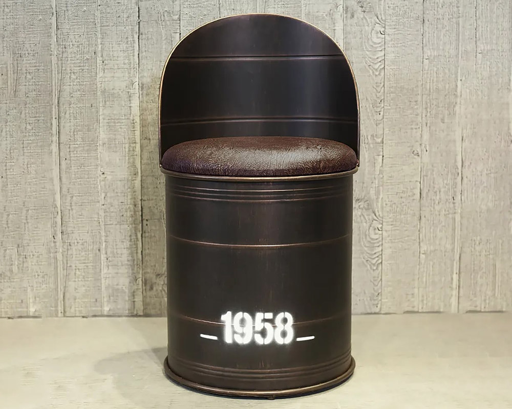 HMR - Drumbon PU Leather Industrial Bar Stool with Backs (Set of 2) in Brown