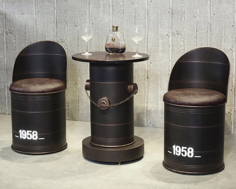 HMR - Drumbon PU Leather Industrial Bar Stool with Backs (Set of 2) in Brown