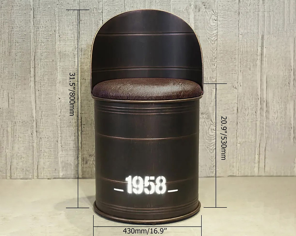 HMR - Drumbon PU Leather Industrial Bar Stool with Backs (Set of 2) in Brown