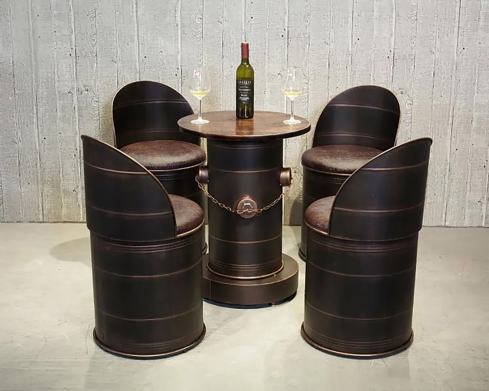 HMR - Drumbon PU Leather Industrial Bar Stool with Backs (Set of 2) in Brown