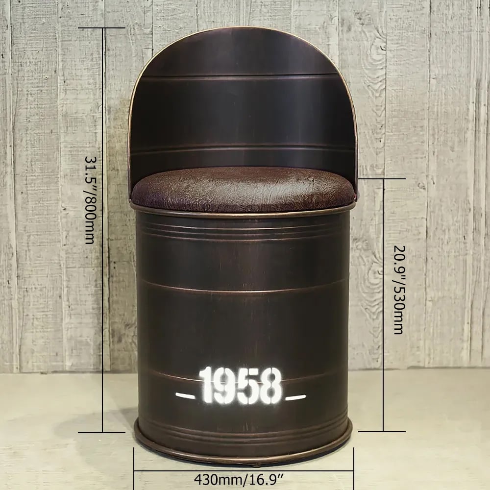 HMR - Drumbon PU Leather Industrial Bar Stool with Backs (Set of 2) in Brown