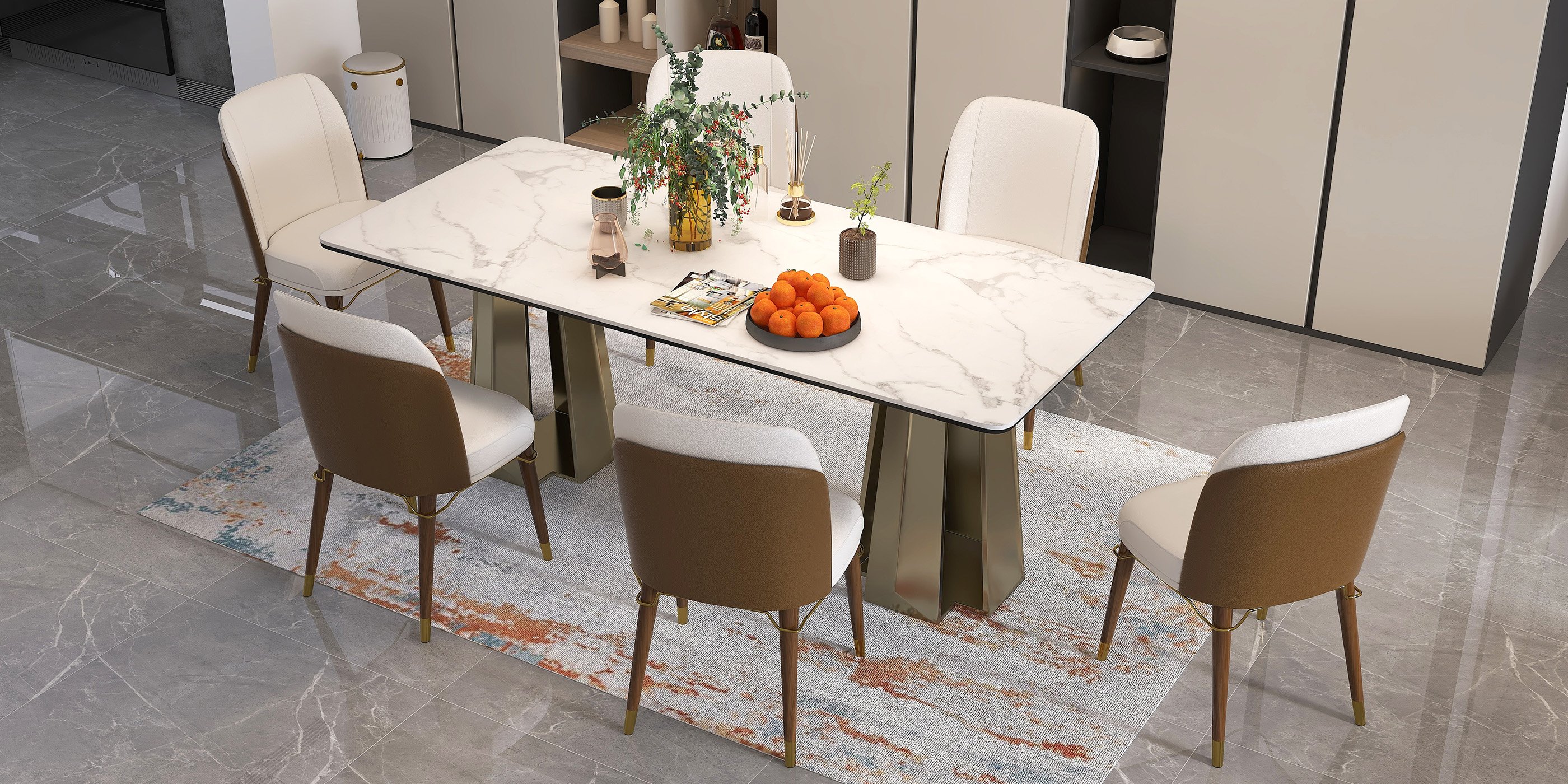 HMR Modern Dining Chairs with PU Leather Upholstery (Set of 2) - Warm White