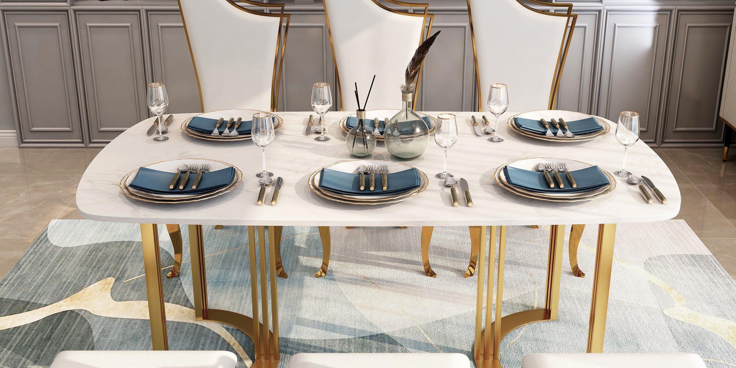 HMR Affordable Luxury Modern Dining Chairs with PU Leather Upholstery (Set of 2) - White/Gold