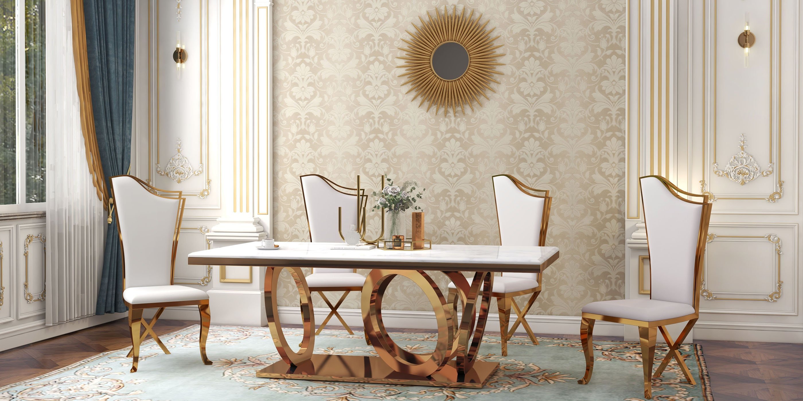 HMR Affordable Luxury Modern Dining Chairs with PU Leather Upholstery (Set of 2) - White/Gold