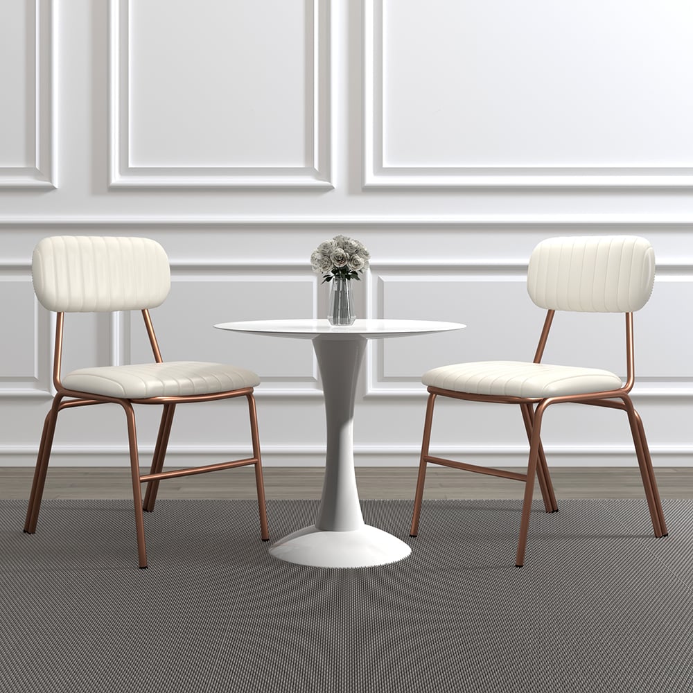 HMR Modern Dining Chairs with Faux Leather Upholstery (Set of 2) - White