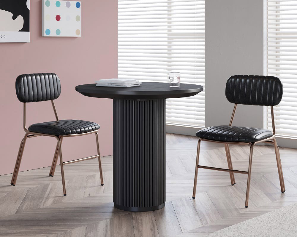 HMR Modern Dining Chairs with Faux Leather Upholstery (Set of 2) - Black