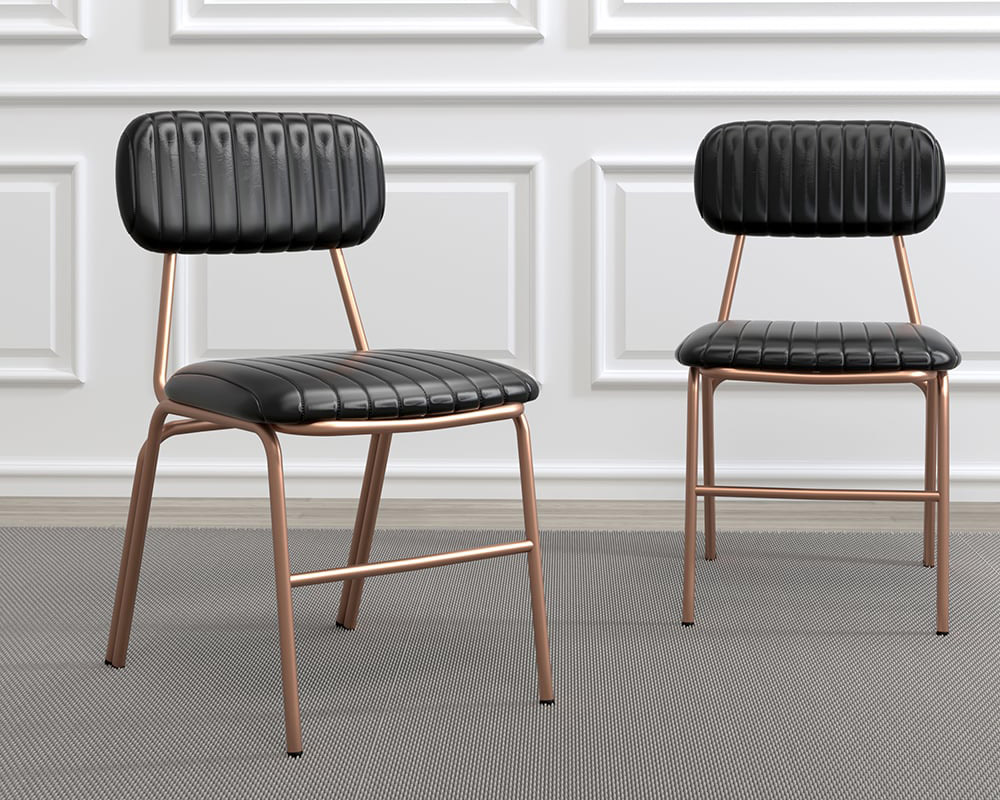 HMR Modern Dining Chairs with Faux Leather Upholstery (Set of 2) - Black
