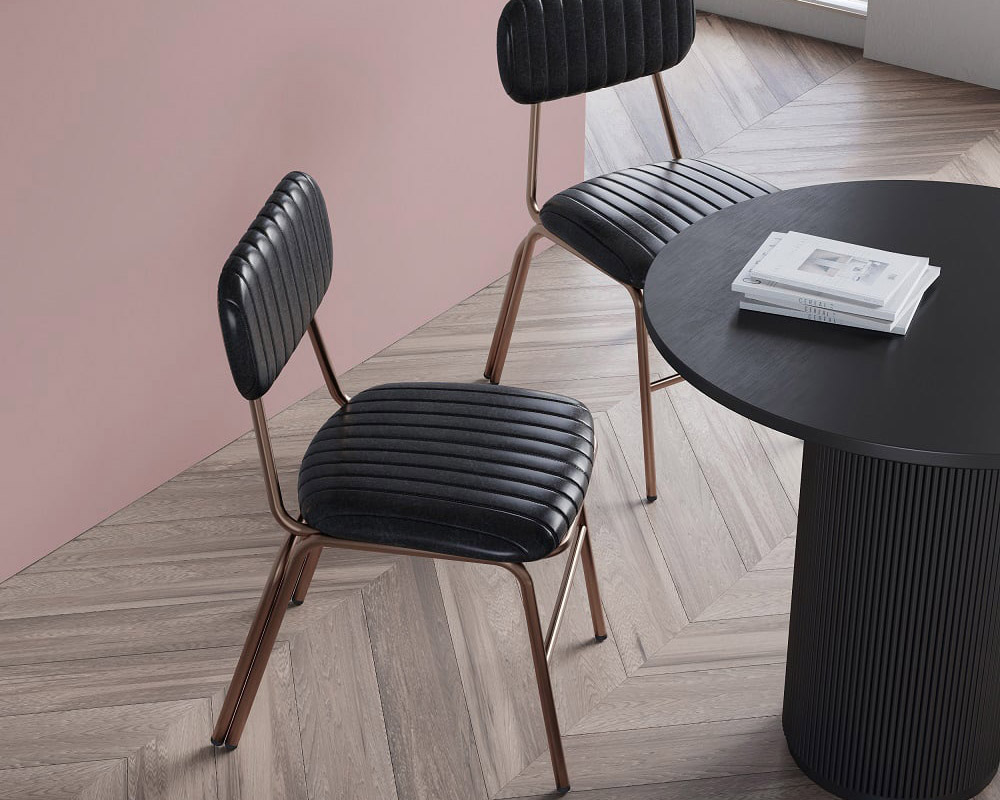 HMR Modern Dining Chairs with Faux Leather Upholstery (Set of 2) - Black