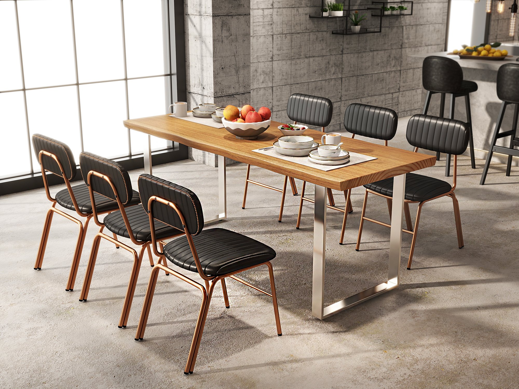 HMR Modern Dining Chairs with Faux Leather Upholstery (Set of 2) - Black