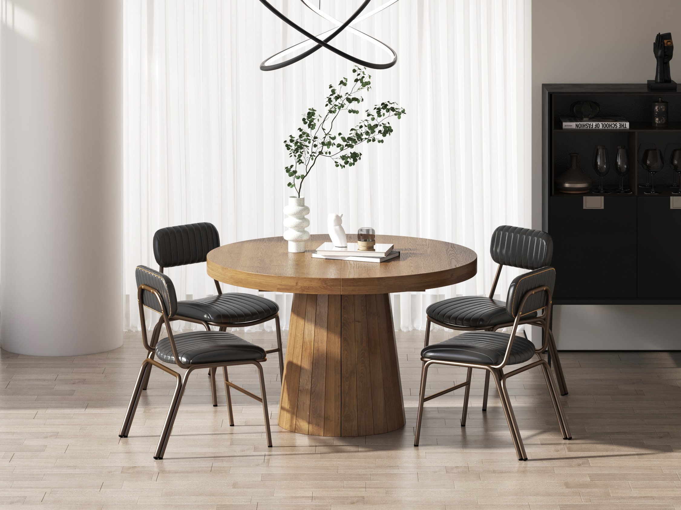 HMR Modern Dining Chairs with Faux Leather Upholstery (Set of 2) - Black