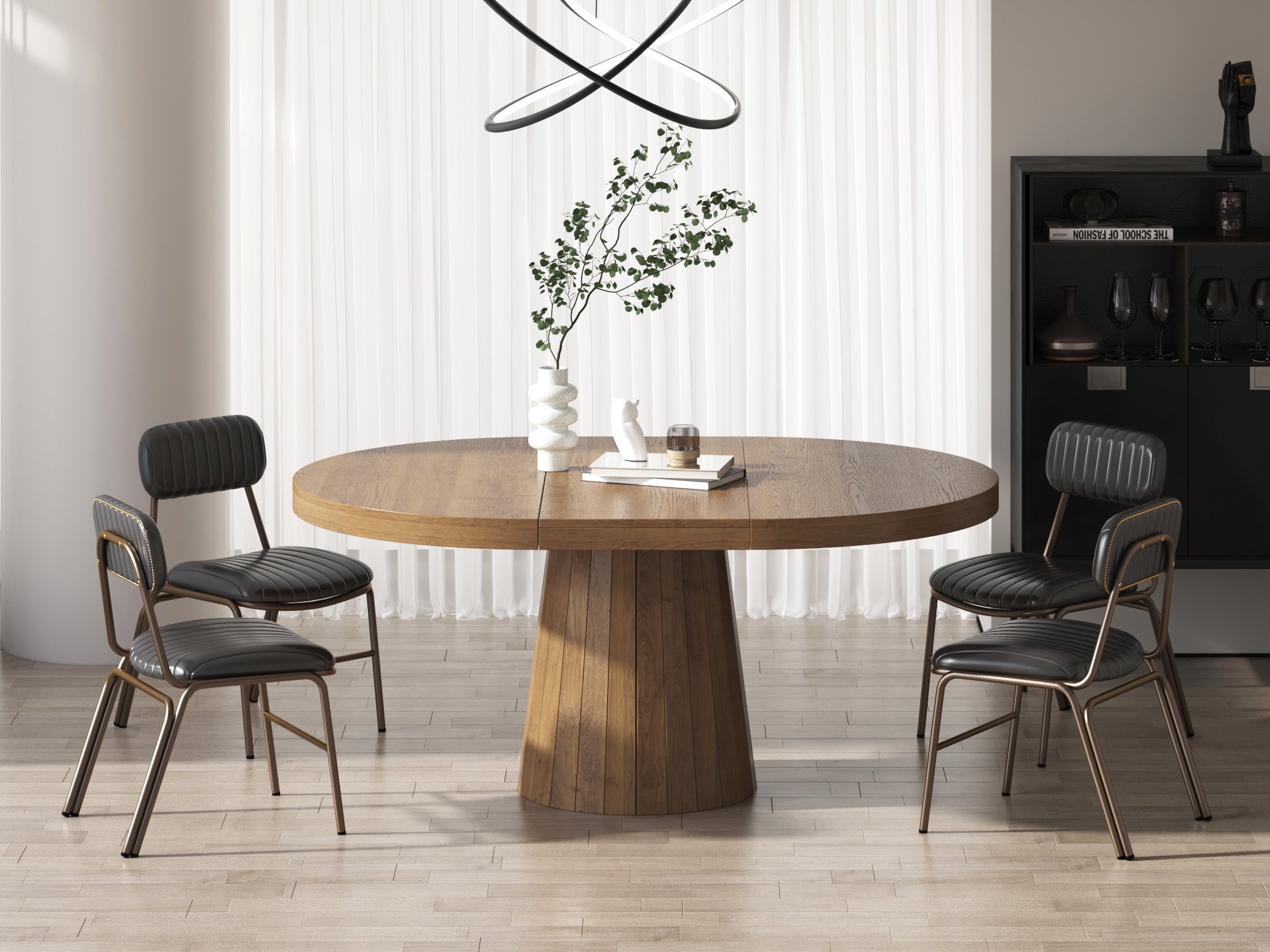 HMR Modern Dining Chairs with Faux Leather Upholstery (Set of 2) - Black
